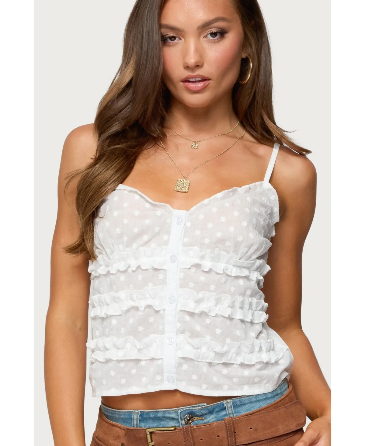 Chrissa Embroidered Cotton Ruffle Top by Edikted