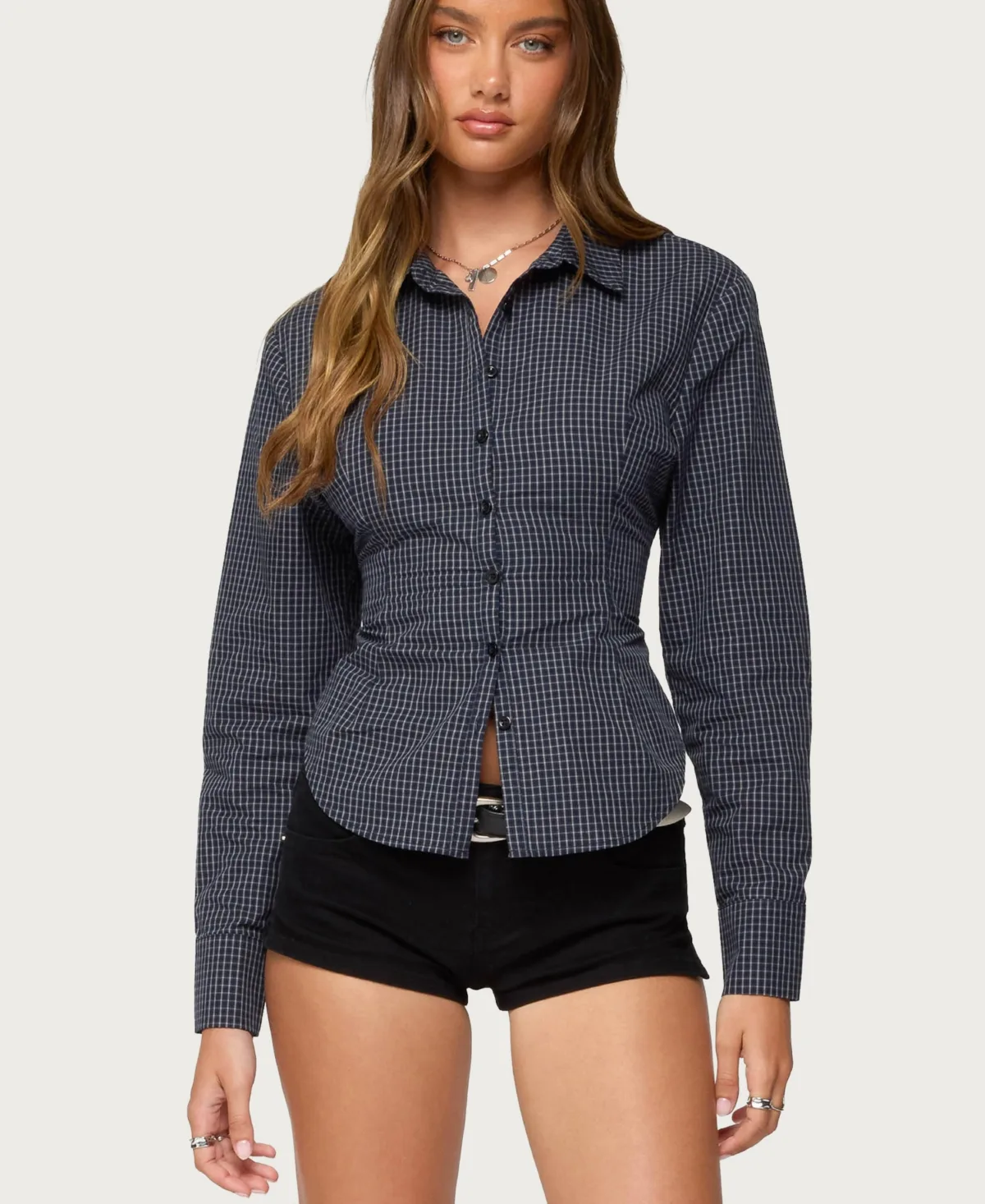Lisbet Checkered Button Up Shirt by Edikted