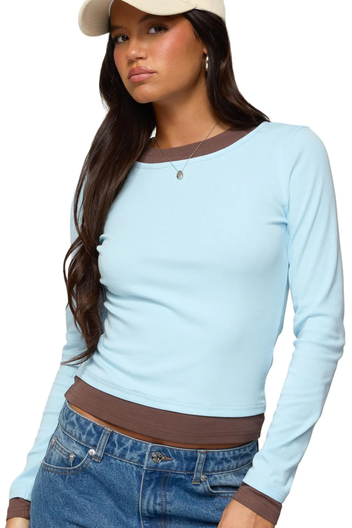 Contrast Layered Look Long Sleeve T Shirt by Edikted