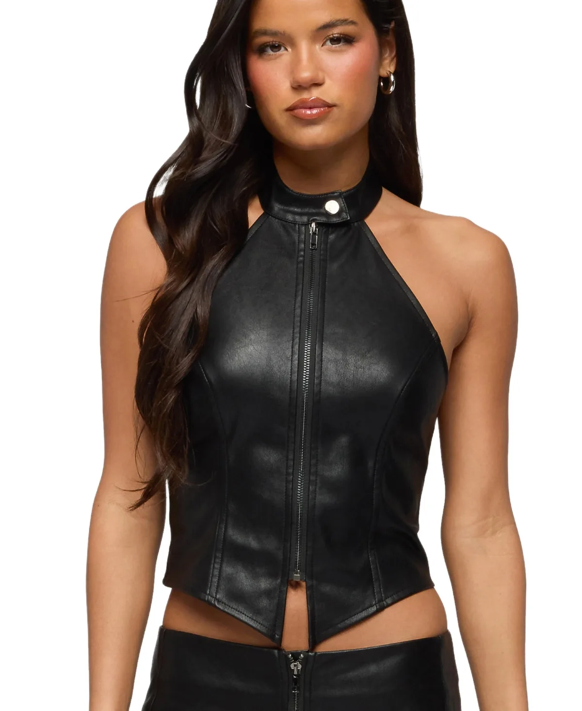 Diana Zip Up Faux Leather Halter Top by Edikted