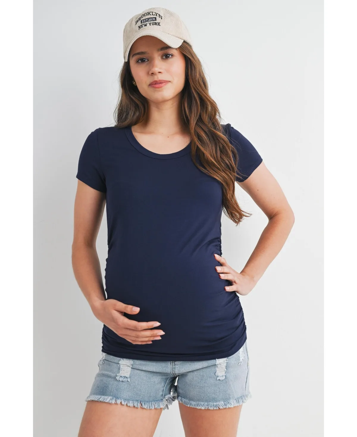 Maternity Side Ruched Short Sleeve T-Shirt Top by Hello Miz