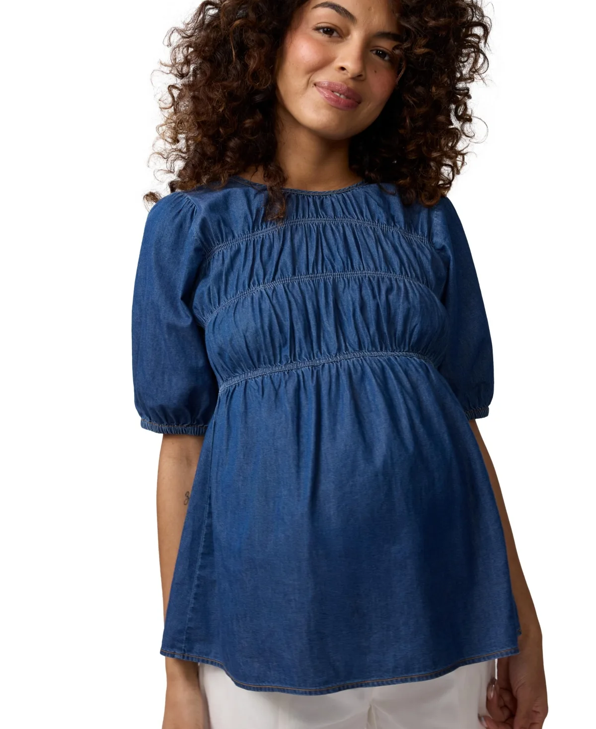 Maternity Ingrid & Isabel Short Sleeve Chambray Smocked Top by Ingrid + Isabel