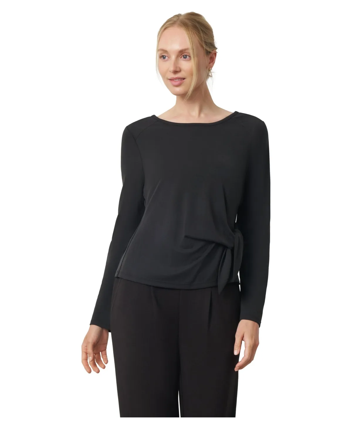 Side-Tie Long-Sleeve Crewneck Knit Top by Cable & Gauge