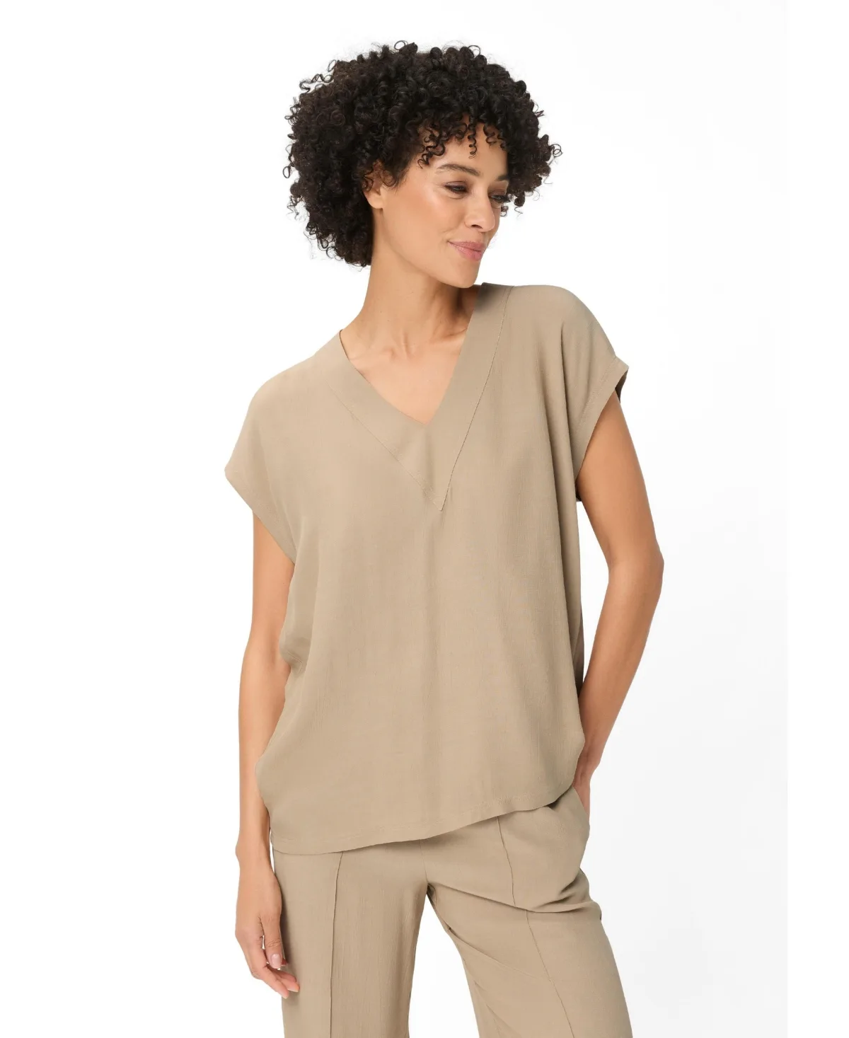 Solid V-Neck Short Sleeve Blouse by Olsen