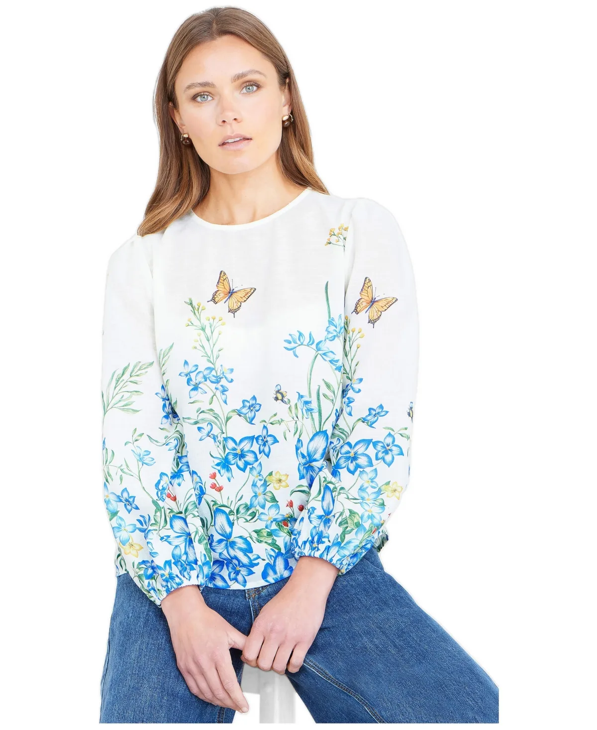 Butterfly Print Long Sleeve Top by Yumi