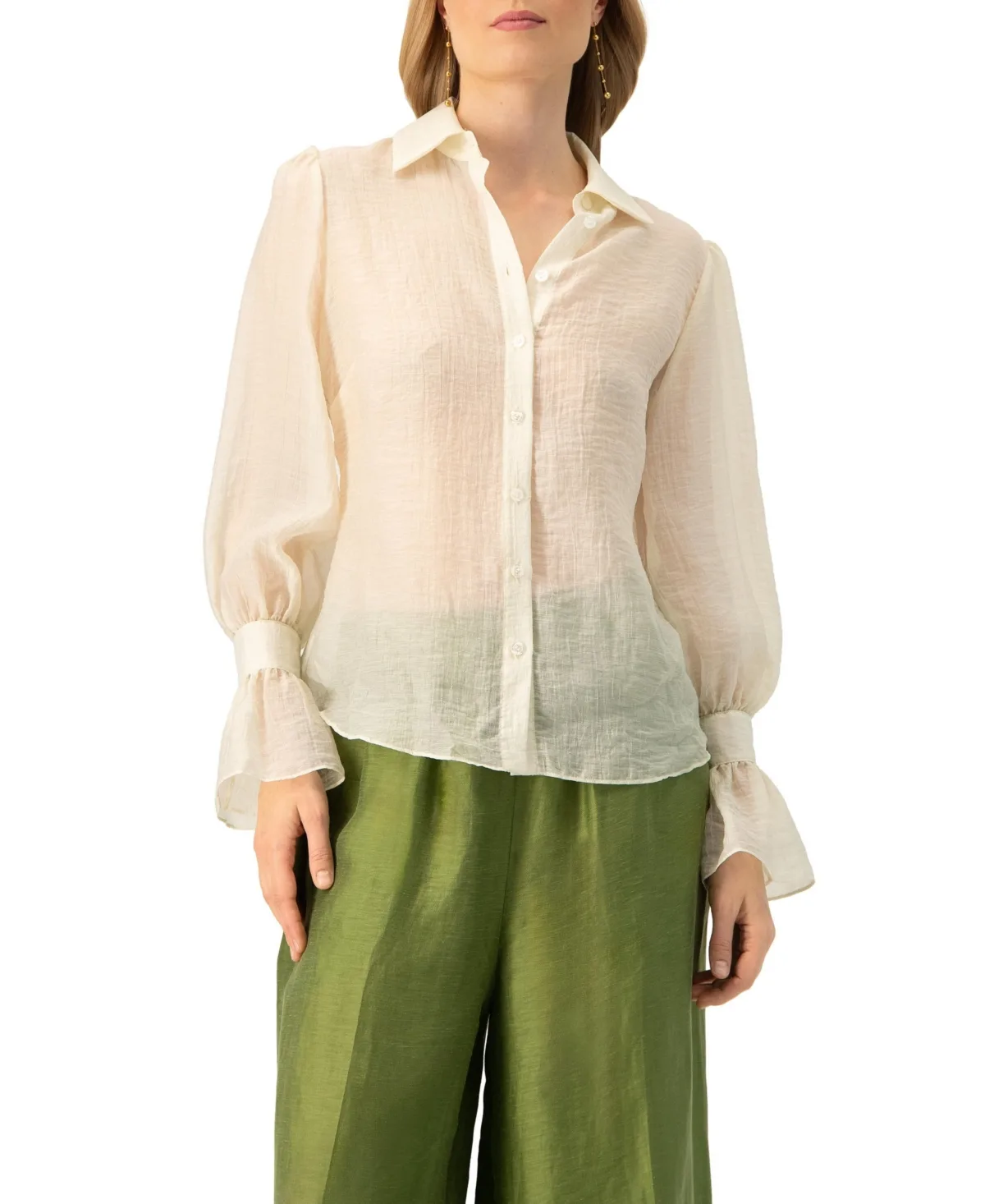 See-Through Long Sleeve Shirt with Wide Cuffs by Ivonne