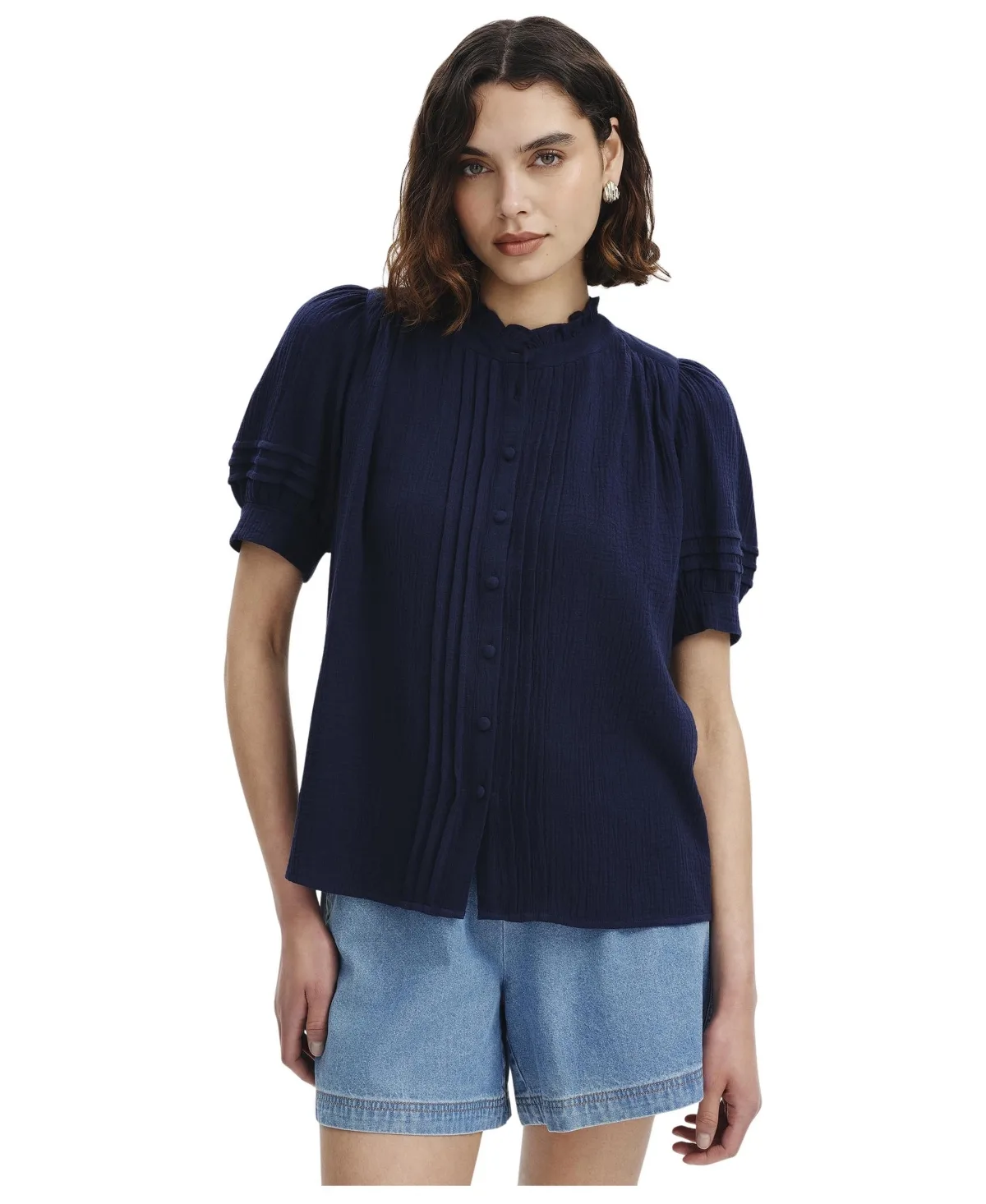 Teagan Pintuck Short-Sleeve Blouse by Finery London