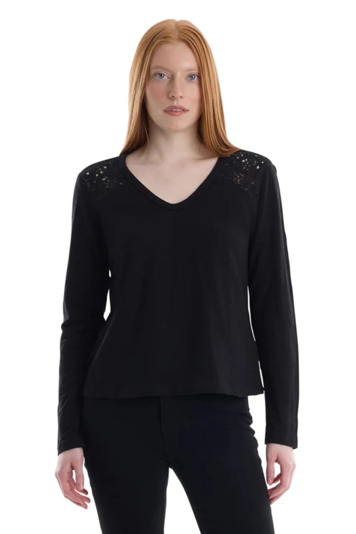V-Neck Long Sleeve Mixed Media Tee by Wilt