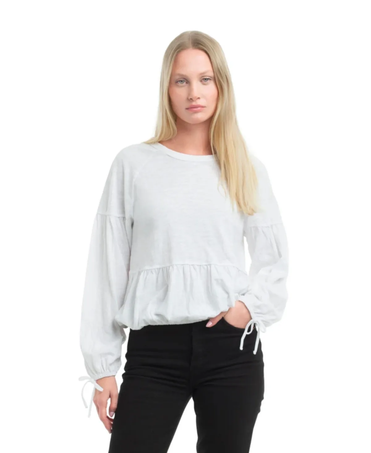 Shirred Elastic Hem Tee by Wilt