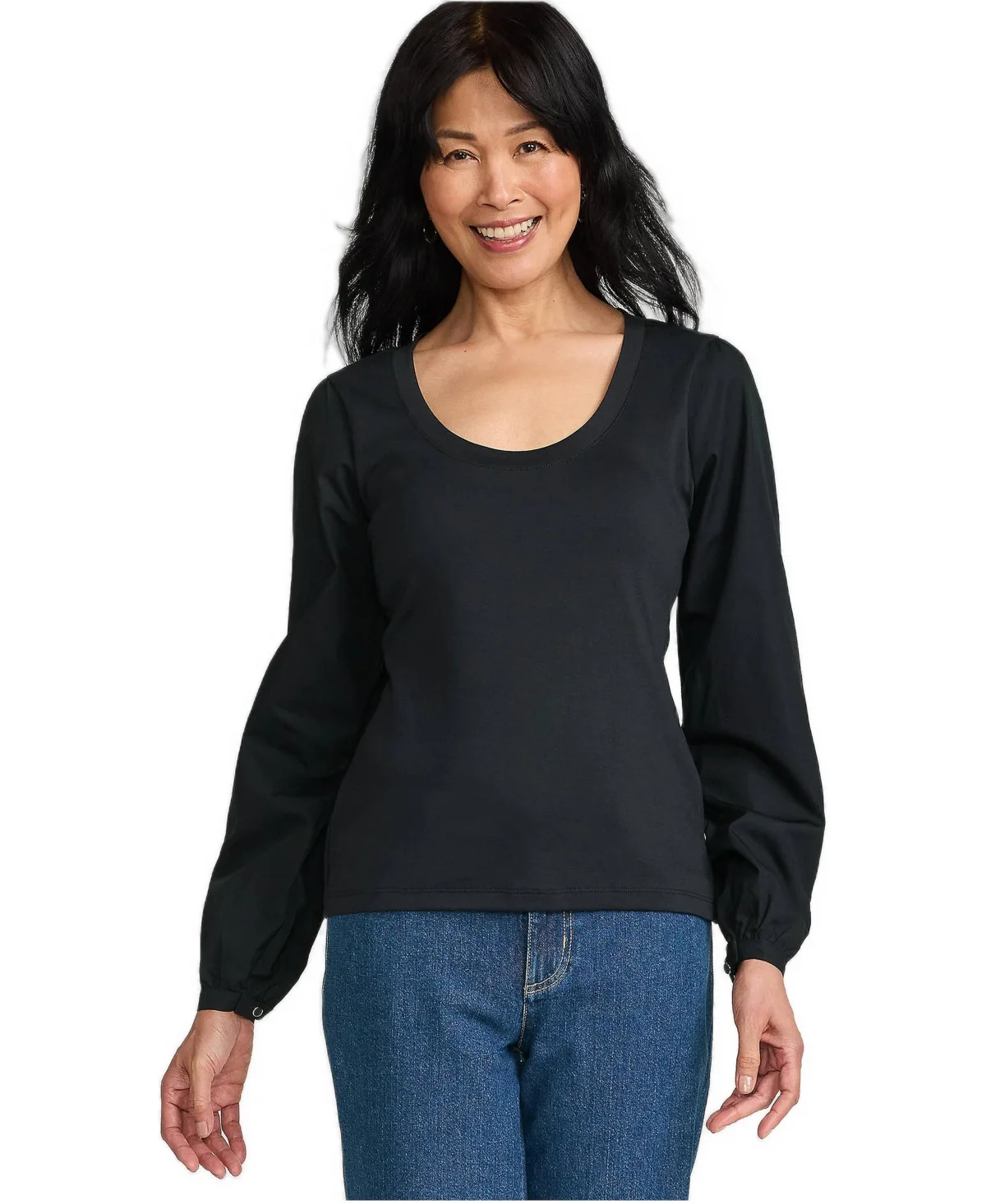 Supima Interlock Scoop Neck Blouson Sleeve Top by Lands' End