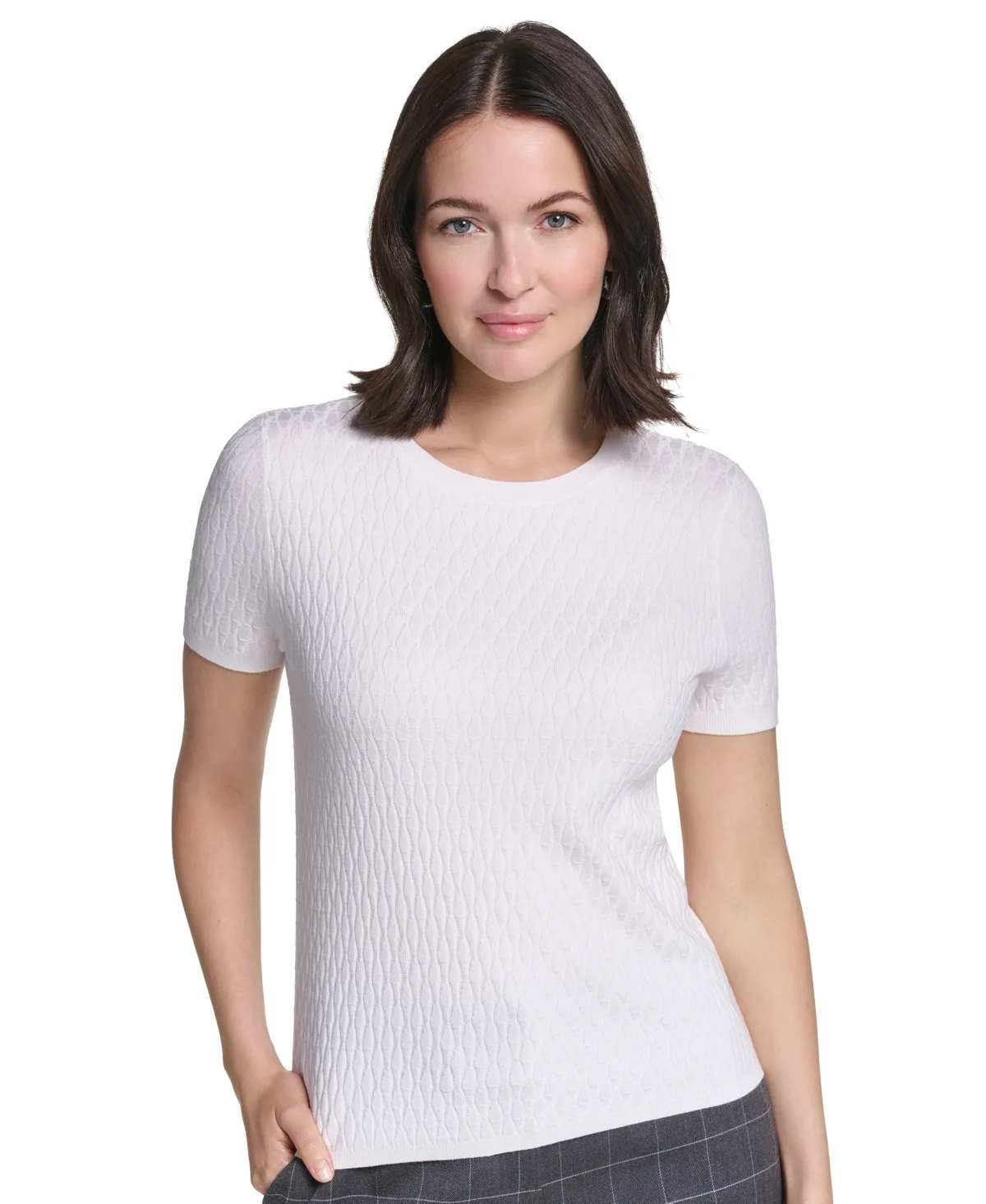Textured Short-Sleeve Crewneck Top by Calvin Klein