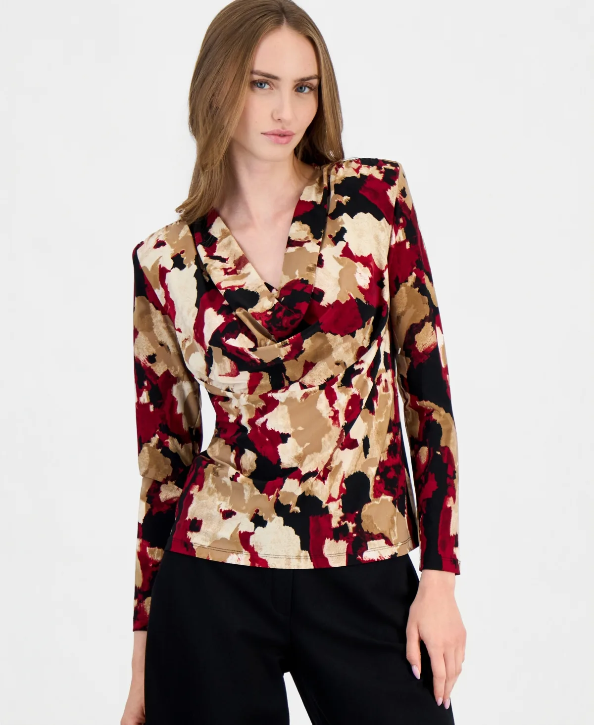 Cowl Neck Long-Sleeve Blouse