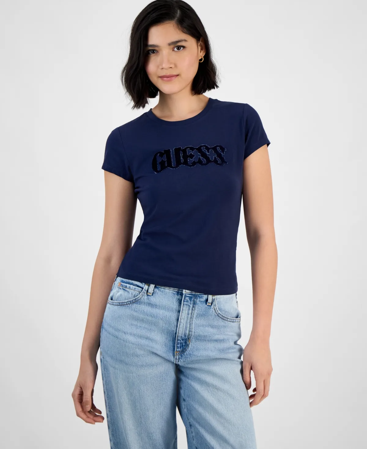 Bubble-Logo Short-Sleeve Crewneck Top by Guess