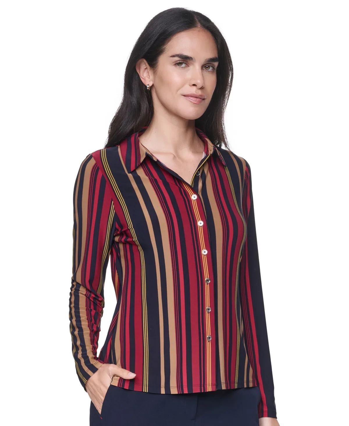 Long-Sleeve Striped Knit Button-Up Top by Tommy Hilfiger