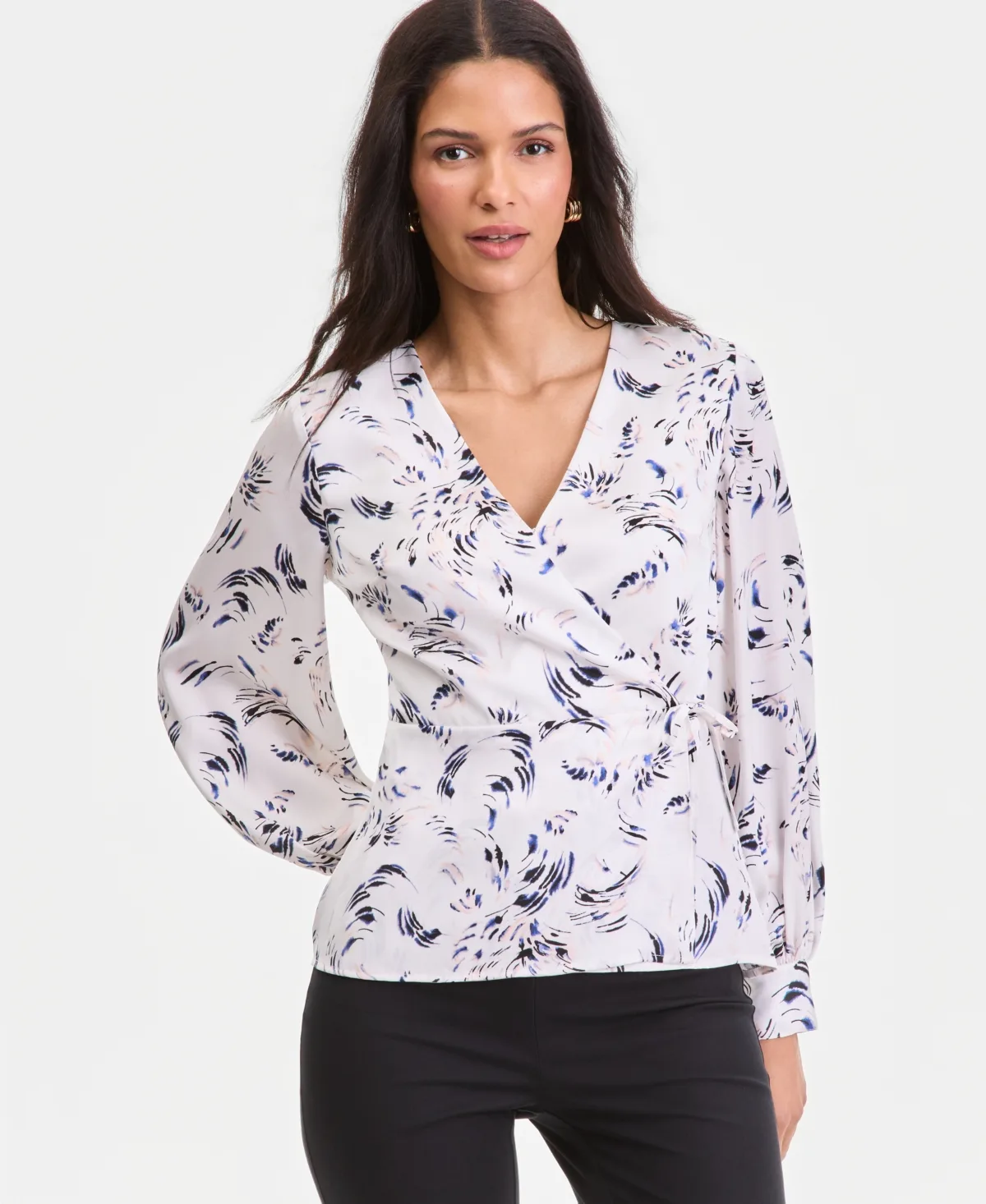 Printed Blouson-Sleeve Wrap Blouse by I.n.c. International Concepts