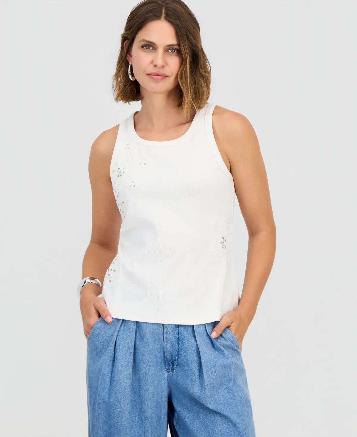 Crochet & Crystal Embellished Trim Tank Top by I.n.c. International Concepts