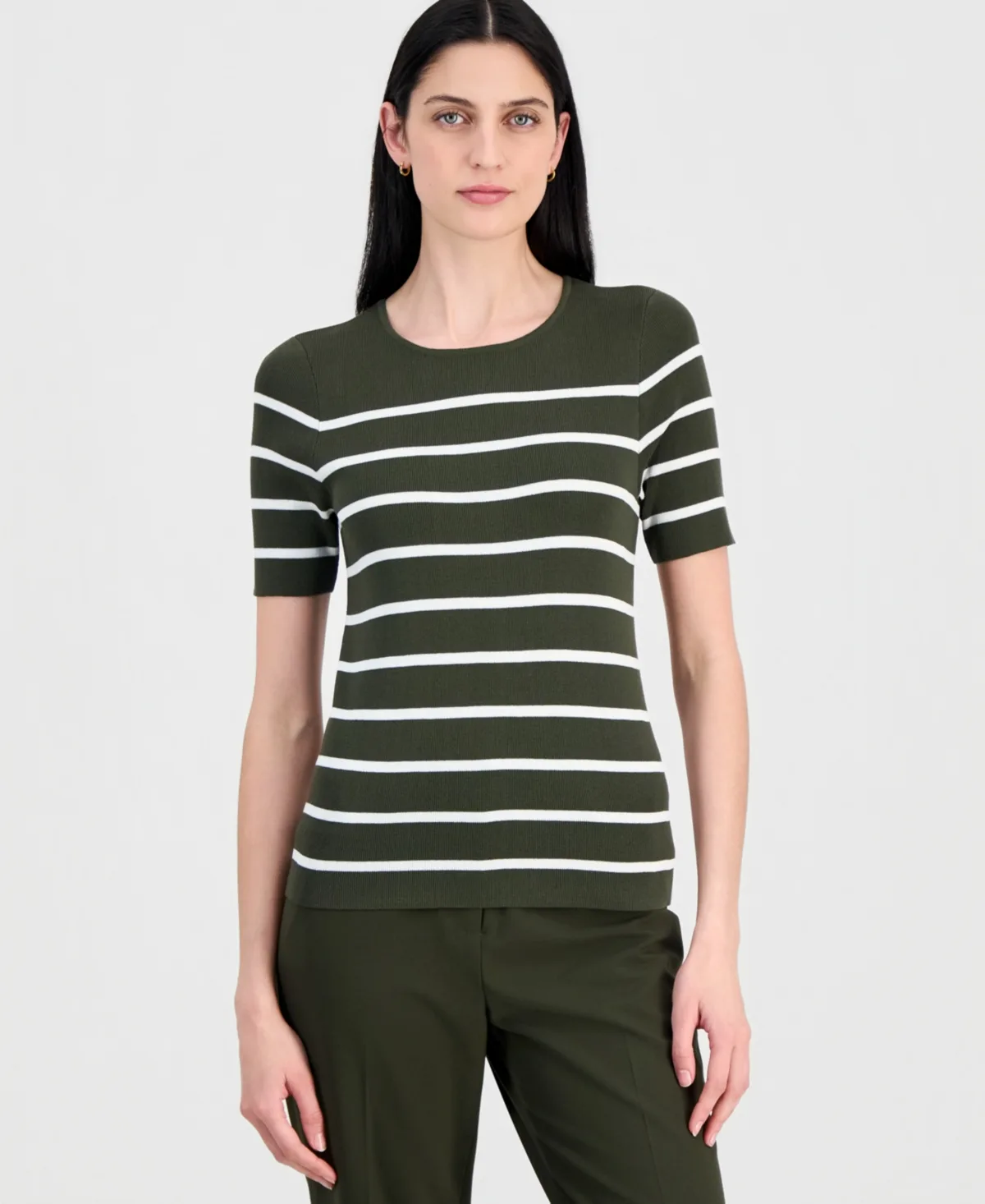 Striped Short-Sleeve Sweater Tee by Tahari Asl