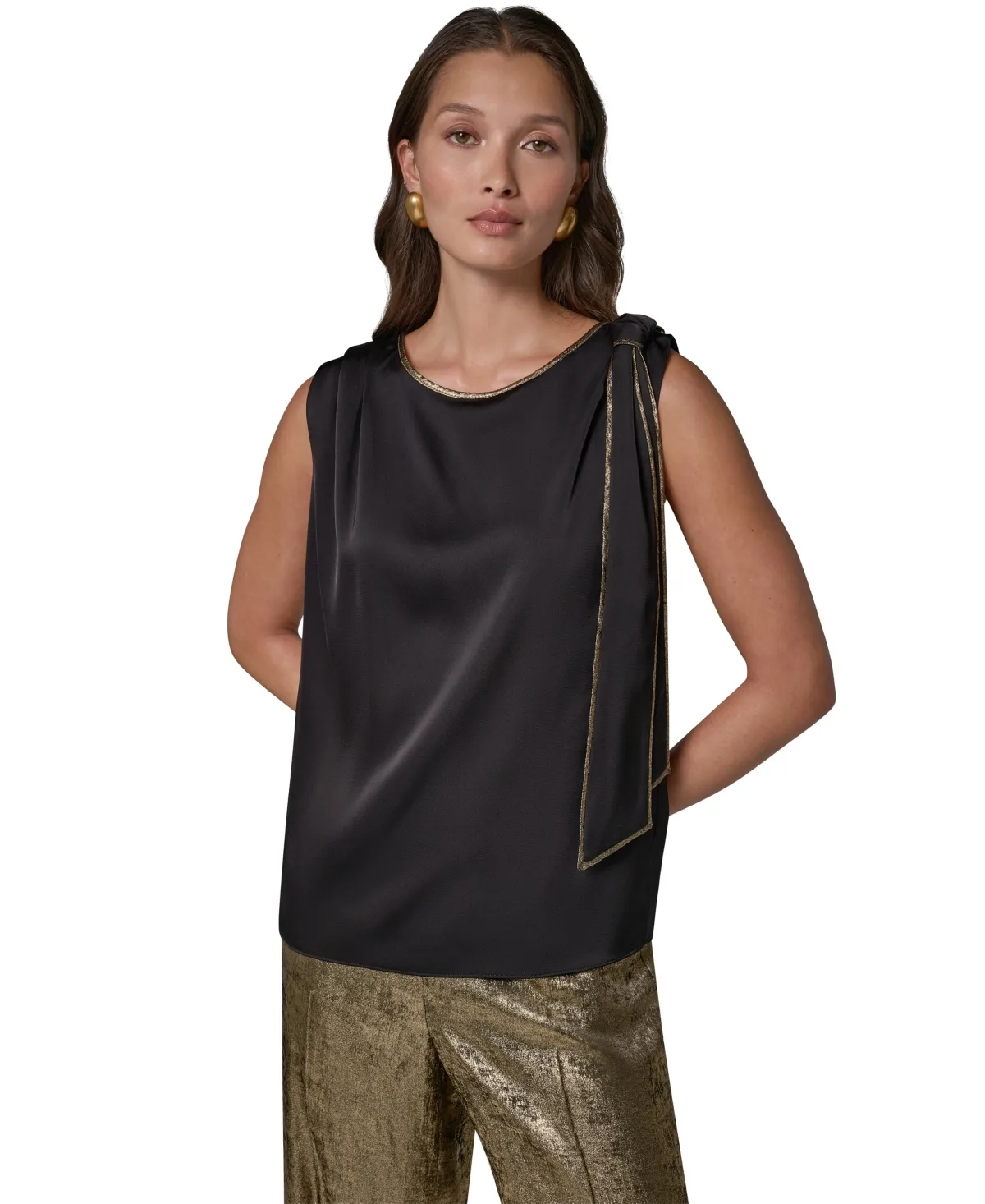Metallic Ombre Sleeveless Boat Neck Blouse