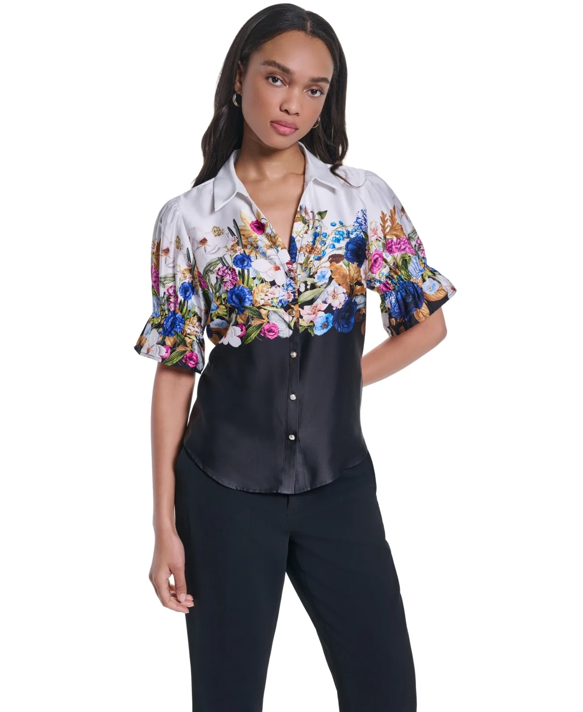 Floral Button-Front Blouse by Karl Lagerfeld Paris