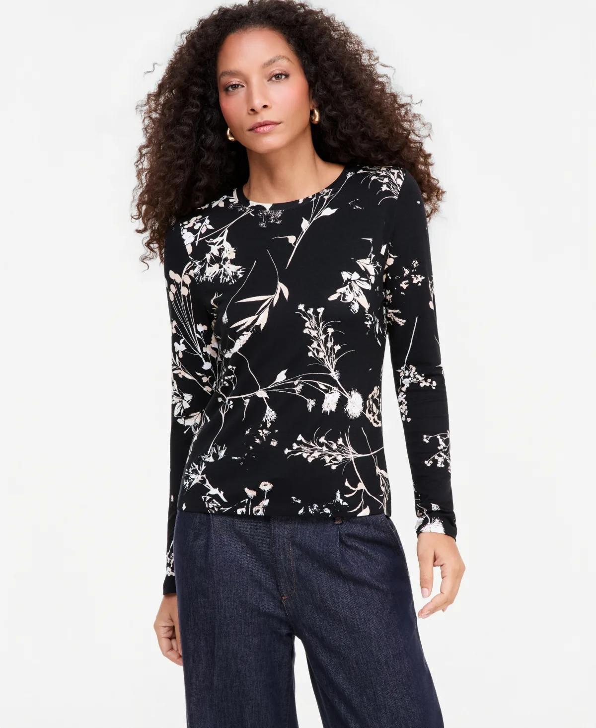 Floral-Print Long-Sleeve Crewneck Top by I.n.c. International Concepts