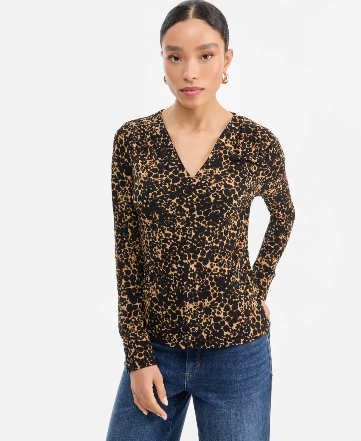 Long-Sleeve V-Neck Print Blouse by I.n.c. International Concepts