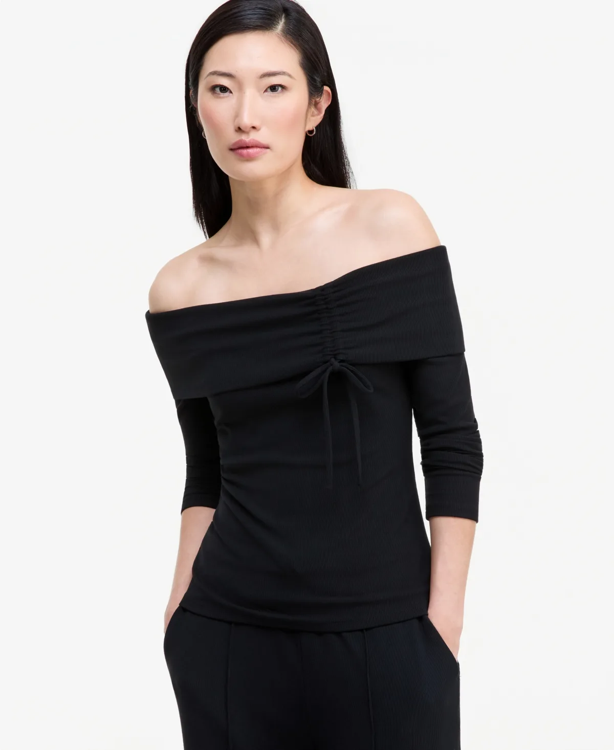 Off-the-Shoulder Rib-Knit Long-Sleeve Top by I.n.c. International Concepts