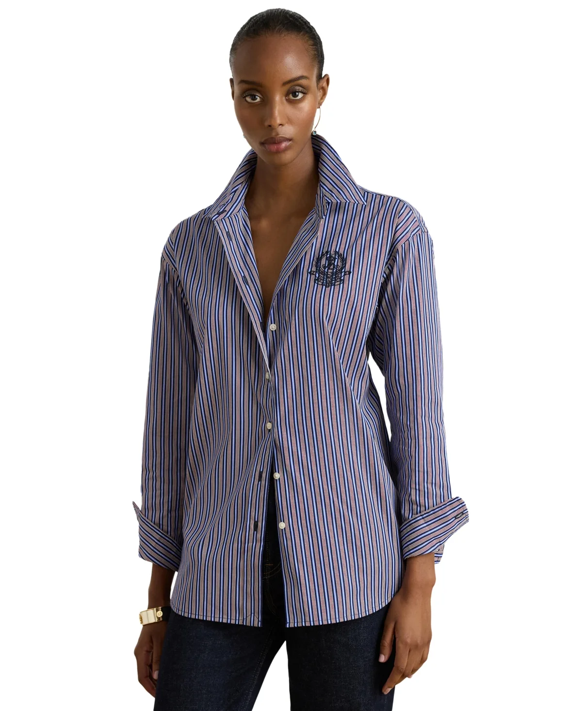 Striped Point-Collar Relaxed-Fit Button-Down Shirt by Lauren Ralph Lauren