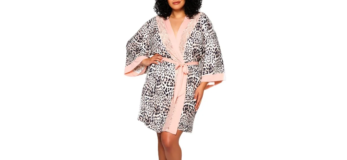 Katie Soft Printed Robe with Lace Trims by Icollection