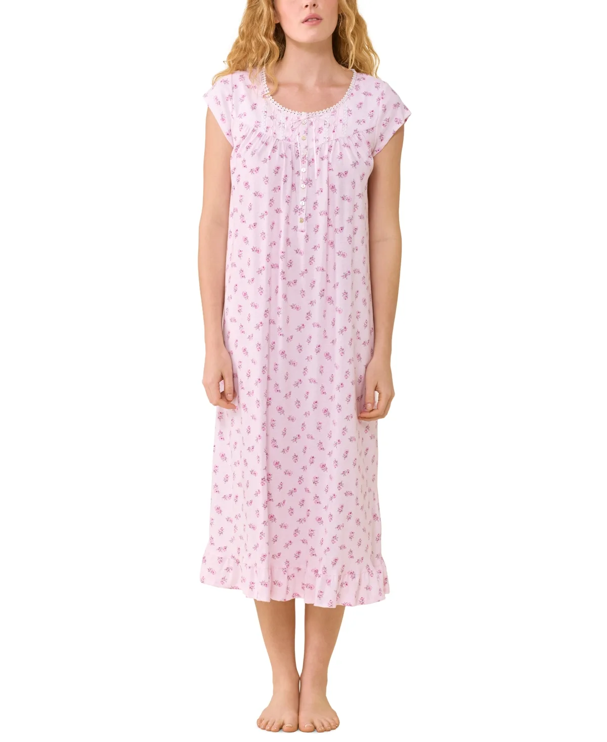 Cap-Sleeve Floral Ruffled-Hem Nightgown by Eileen West
