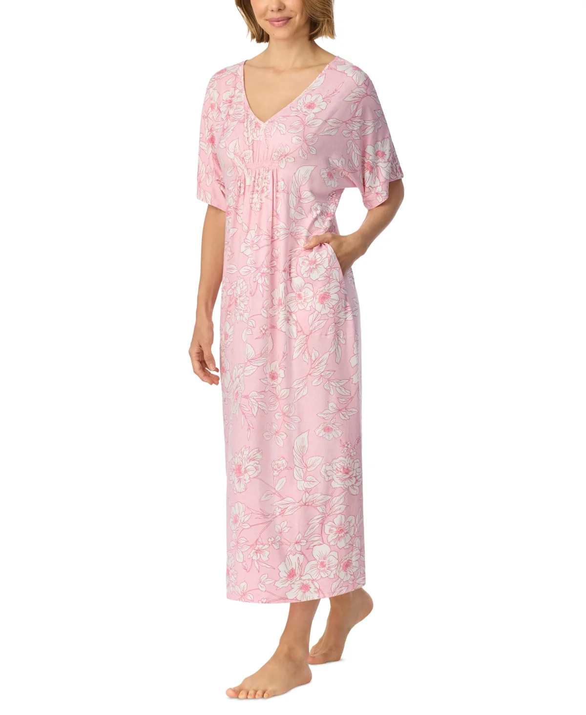 V-Neck Pockets Nightgown by Ellen Tracy