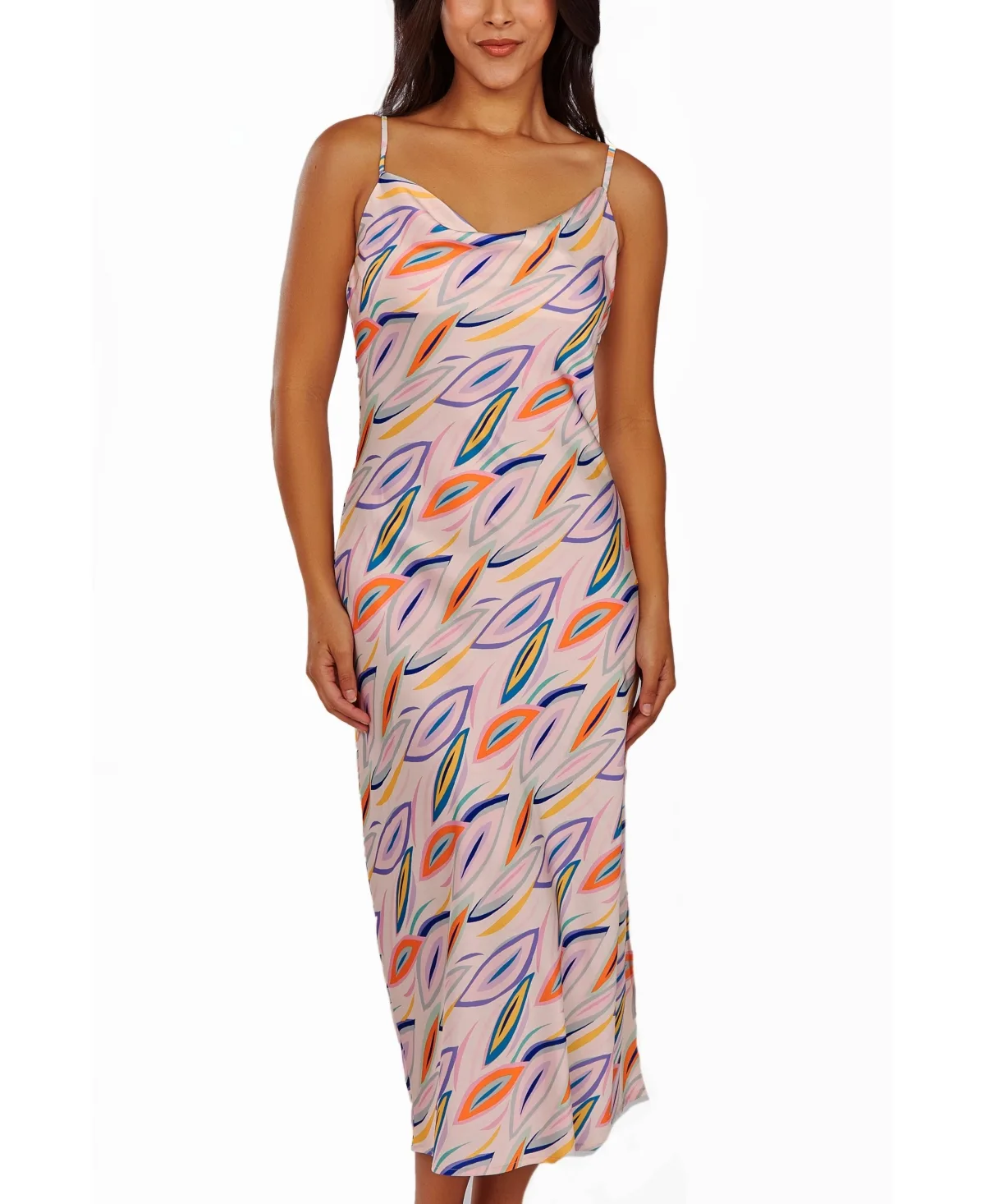 Cowl Neck Satin Print Gown by Icollection