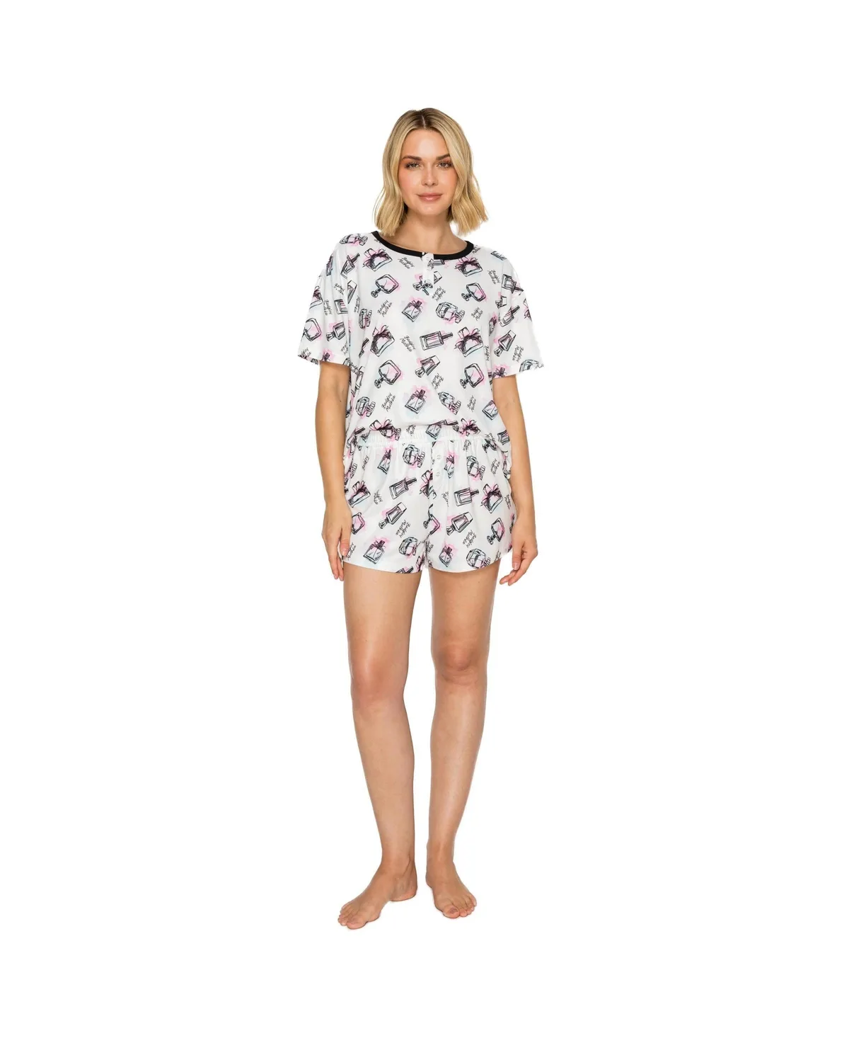 Yummy Henley Top and Short Pj Set by Studio Badgley Mischka