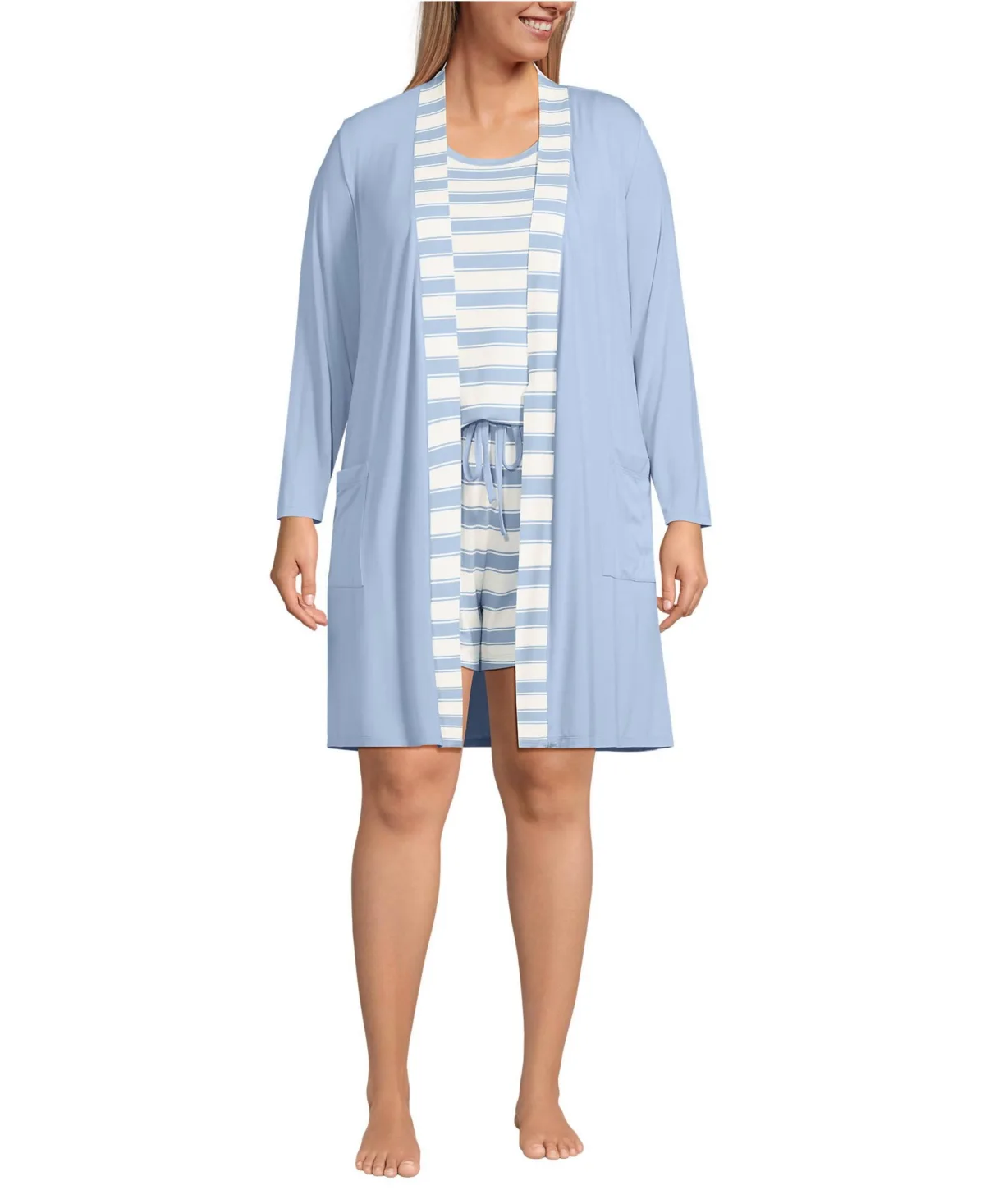 Cooling 3 Piece Pajama Set - Robe Tank and Shorts by Lands' End