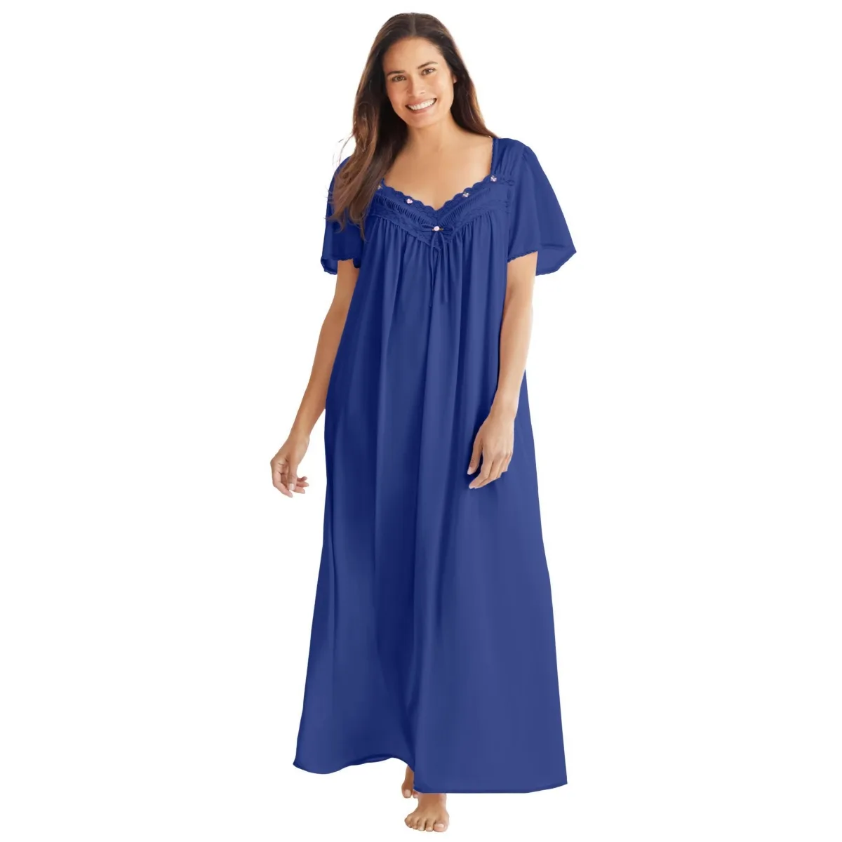 Long Silky Lace-Trim Gown by Only Neccessities