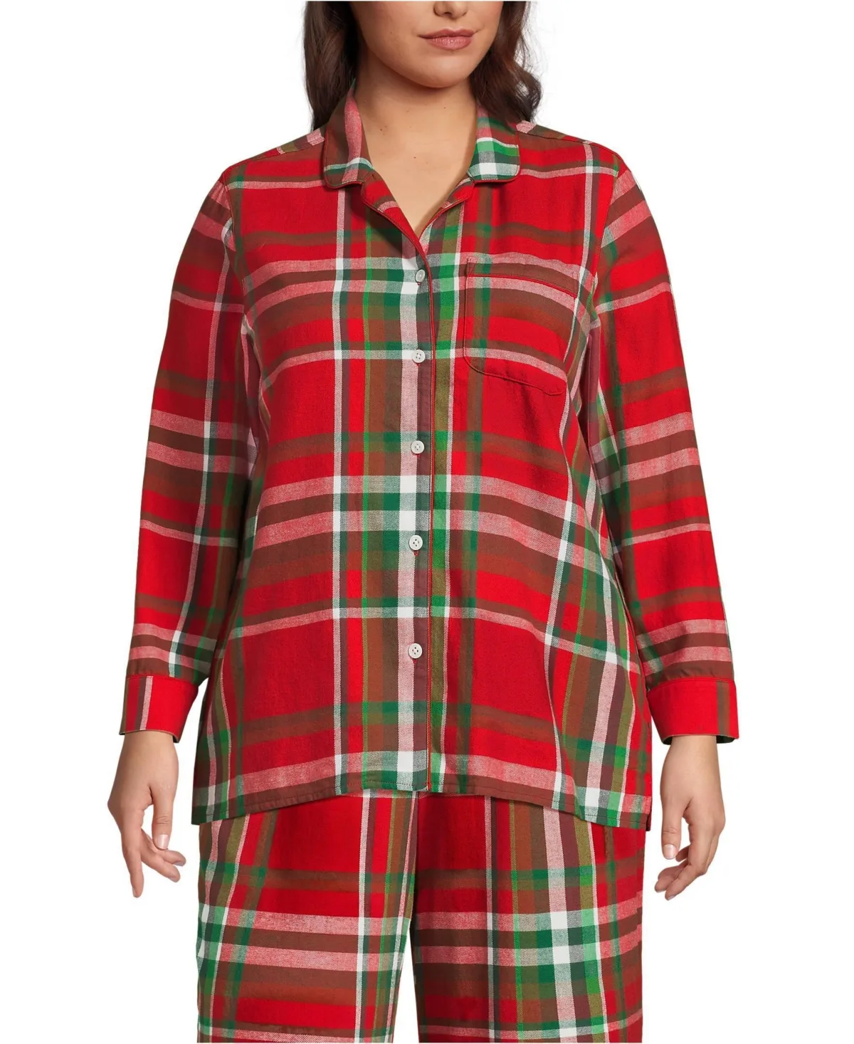 Long Sleeve Print Flannel Pajama Top by Lands' End