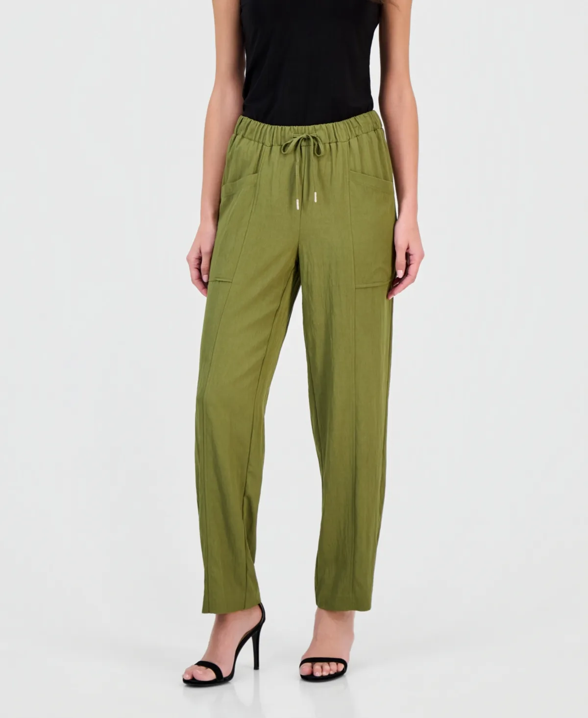 Tie-Waist Straight-Leg Ankle Pants by Anne Klein