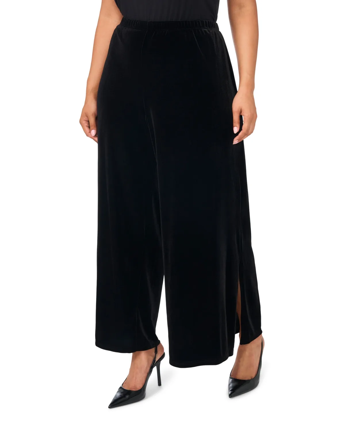 Velvet Wide-Leg Side-Slit Pants by Msk