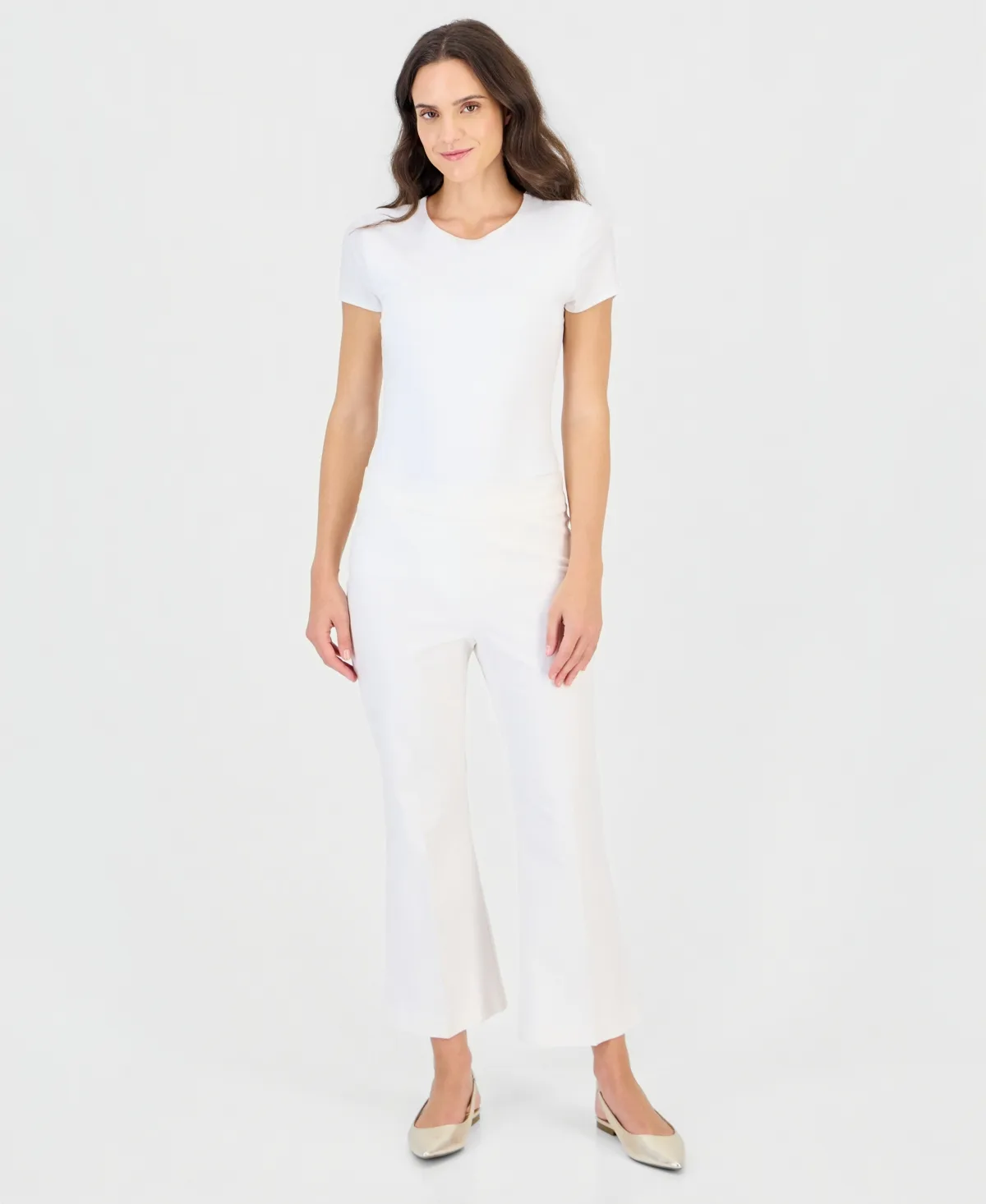 Mid-Rise Cropped Kick Flare Pull-On Pants by Jm Collection