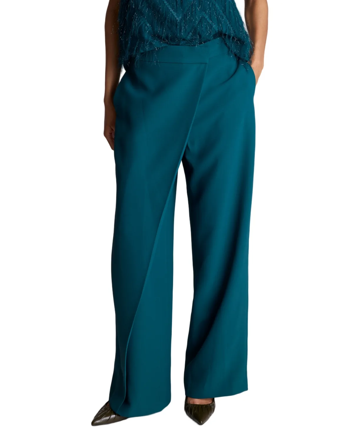 Luxe Twill Fly Front Asymmetrical Crossover Pants by Kenneth Cole