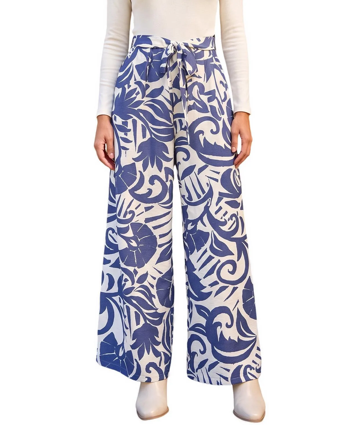 Me Time Wide-Leg Long-Sleeve Tropical-Print Jumpsuit by Cupshe