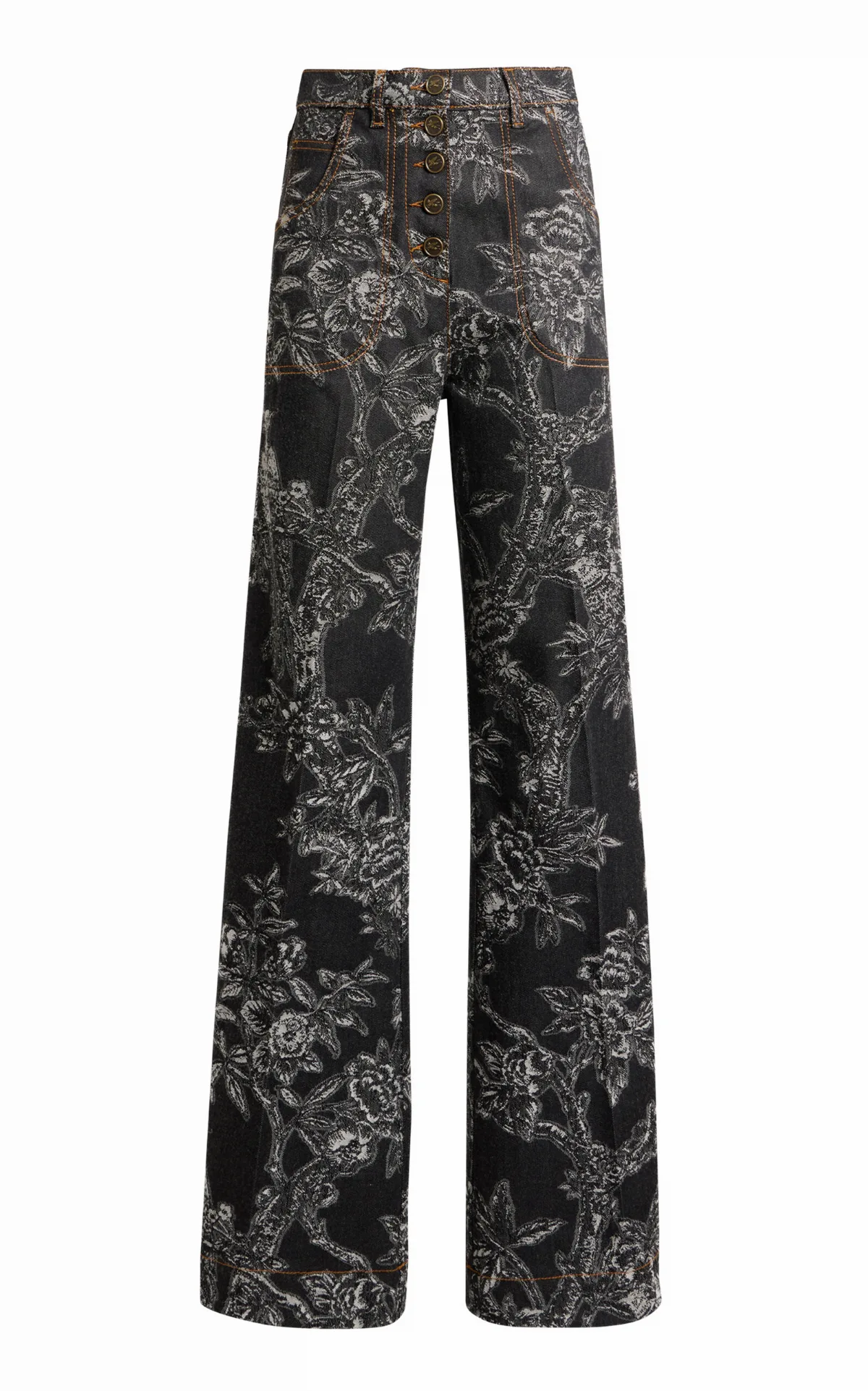 Patterned Stretch-Denim Flared Jeans