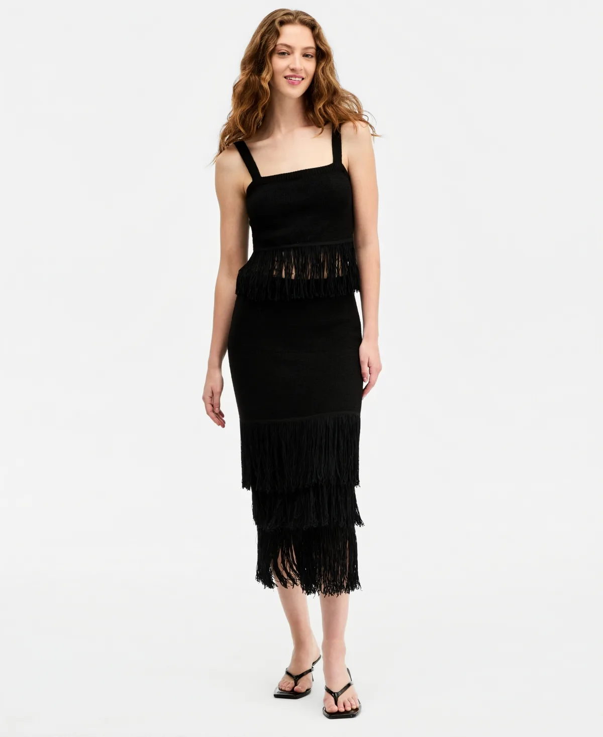 Pull-On Tiered-Fringe Sweater Skirt by Bar Iii