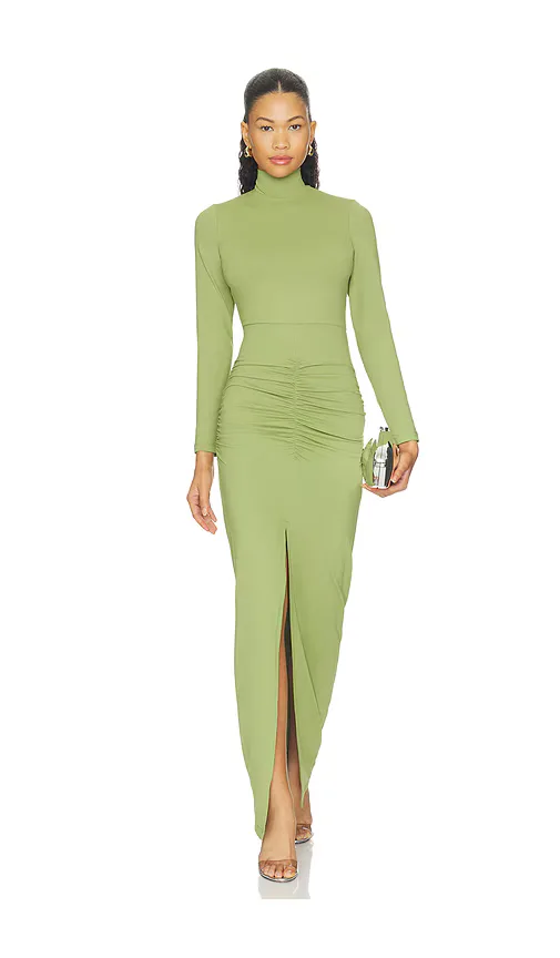 Mock Long Sleeve Slit Front Dress