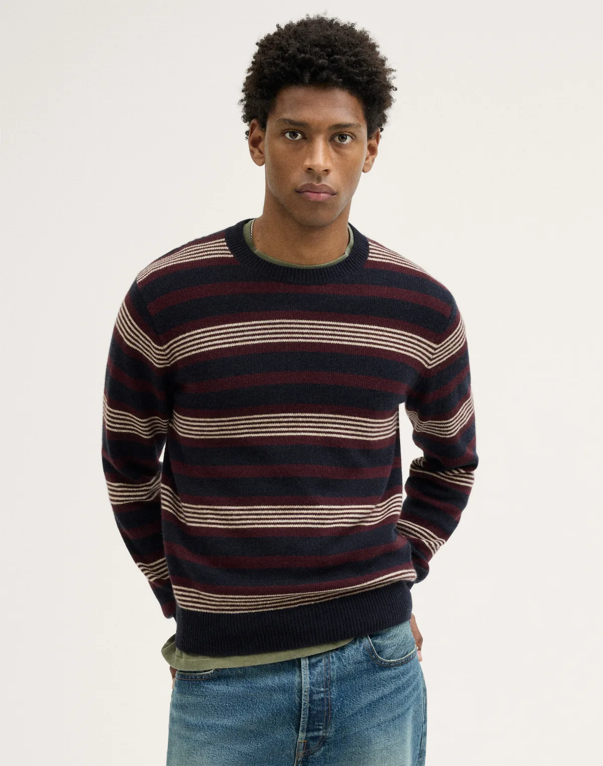 Textured-Stitch Crewneck Sweater in Harbor Wool Blend