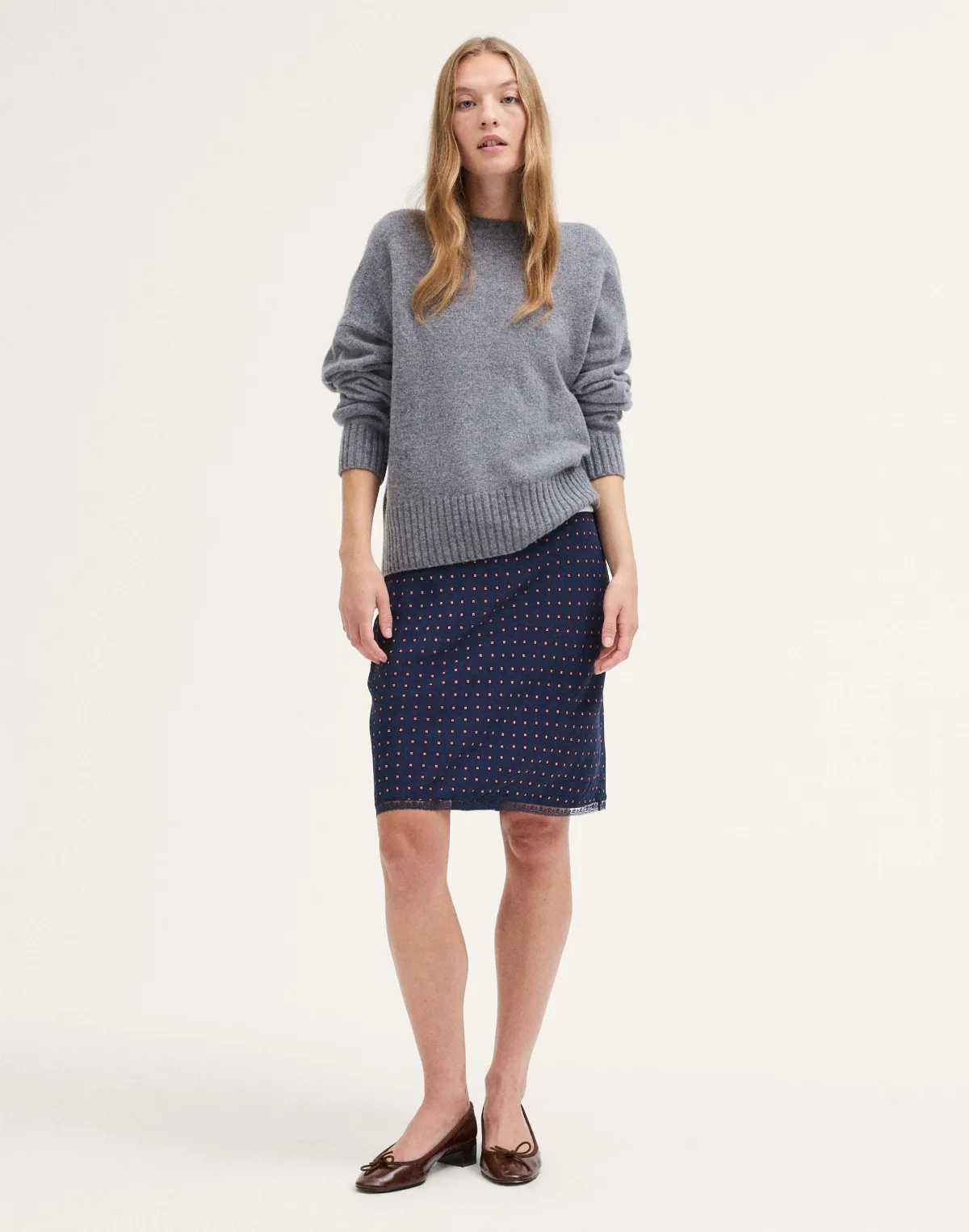 Lace-Insert Midi Slip Skirt by MW
