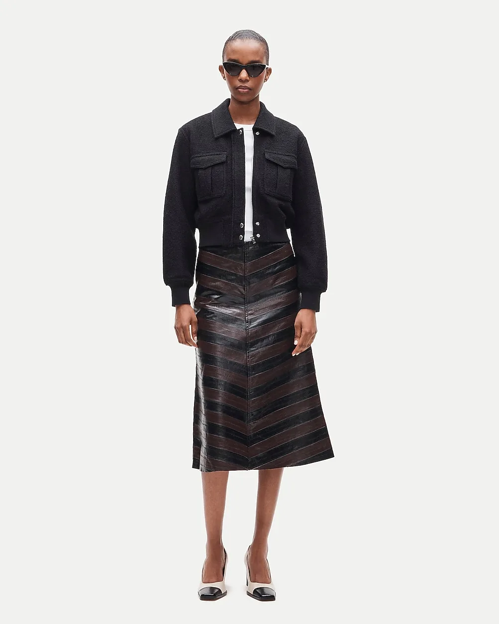 A-Line Skirt in Striped Eel-Embossed Faux Leather by J.Crew