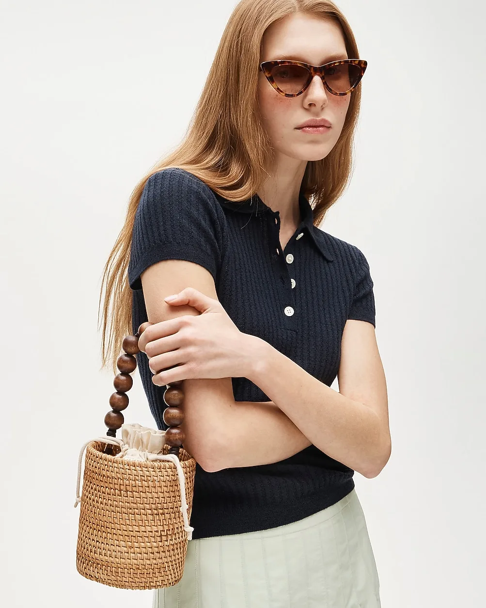 Handknotted Rattan Bucket Bag with Wood Beads by J.Crew
