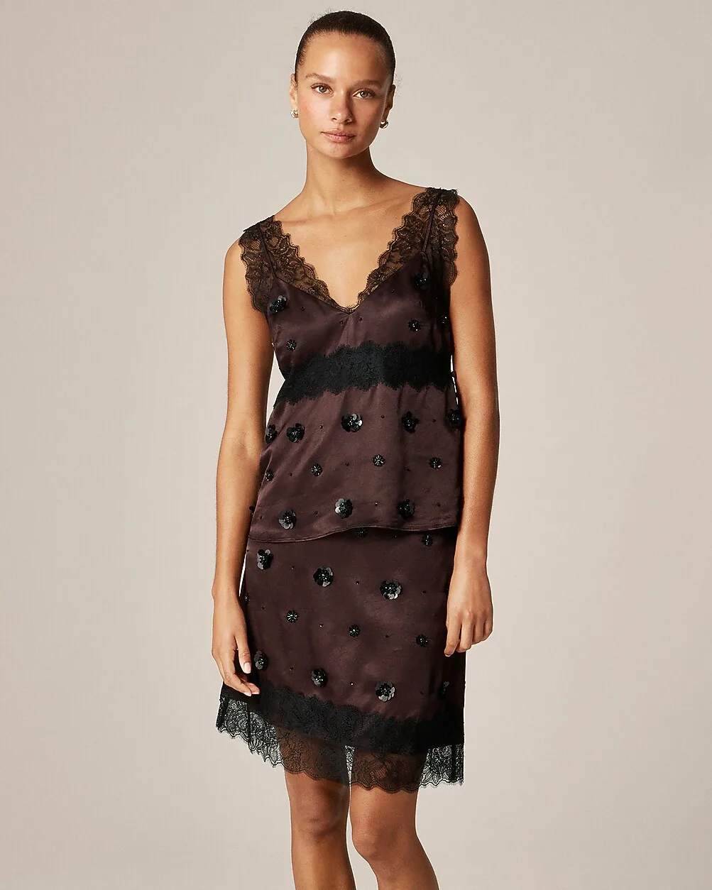 Embellished Lace-Trim Tank Top in Luster Charmeuse by J.Crew