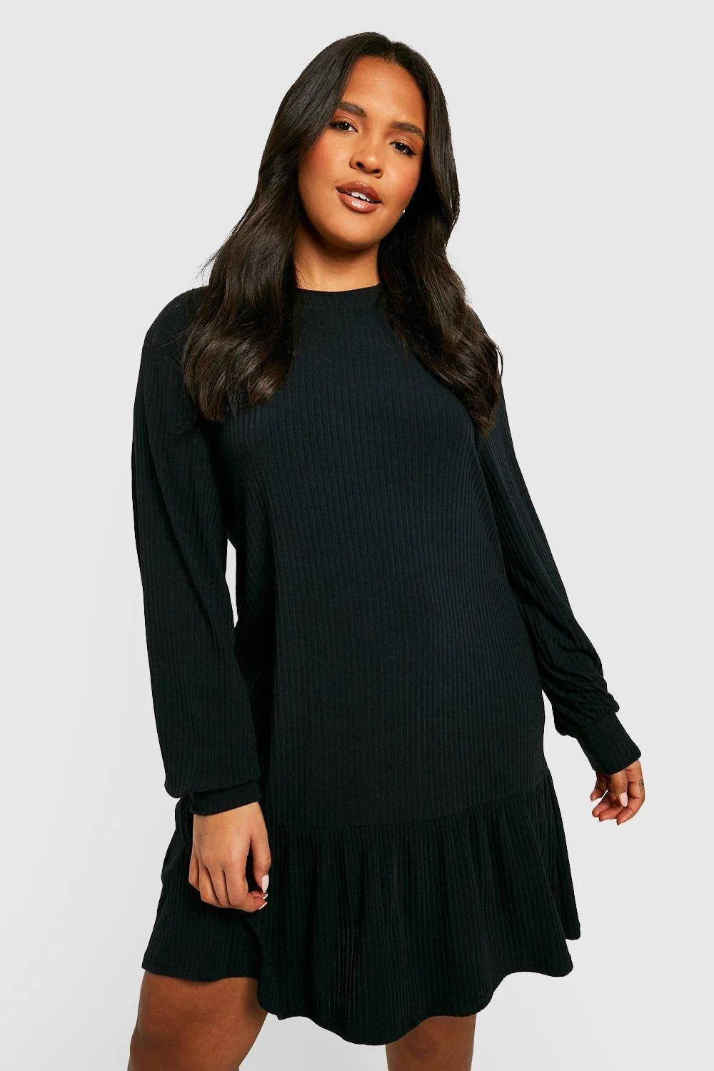 Soft Rib Ruffle Hem Smock Dress