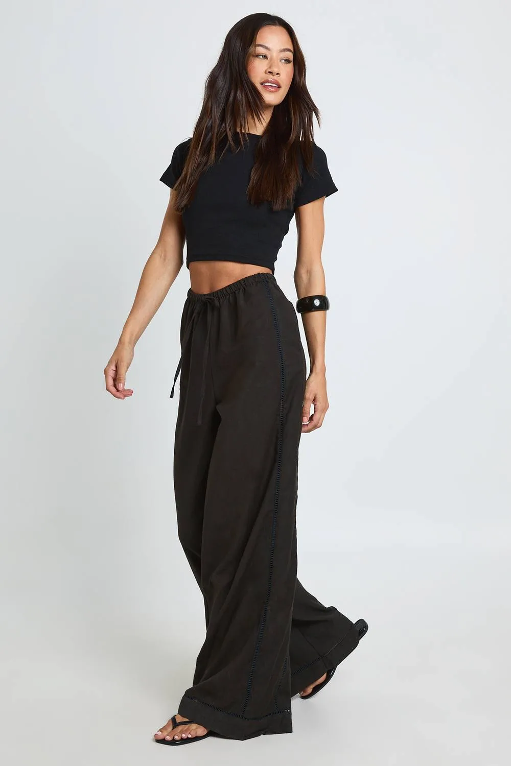 Linen Ladder Insert Boxy Top & Wide Leg Trouser Co-Ord by boohoo